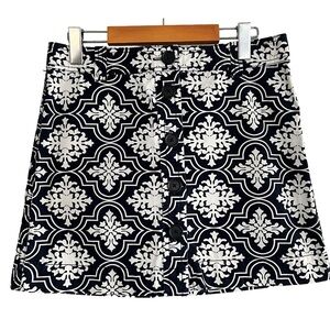 J. Crew Medallion Floral Navy & White Cotton Mini Skirt Size 4